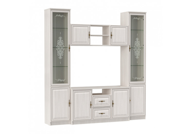 Шкаф комбинированный 06.87 "Габриэлла" (вудлайн кремовый / сандал белый / аруша венге с патиной/ стекло /латунь)				