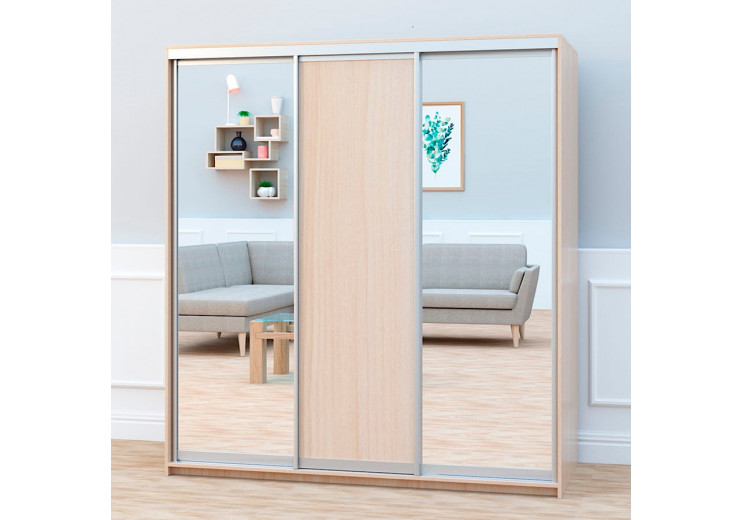 Шкаф купе 3 двери (дуб молочный, профиль серебро)